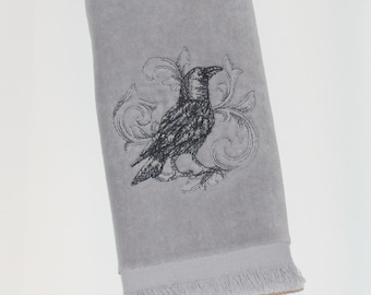 Baroque Crow Embroidered Bath Guest Kitchen Fingertip Hand Tea Towel