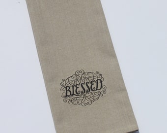 Calligraphy Script Blessed Faith Family Home Embroidered Cotton Kitchen Dish Hand Tea Towel