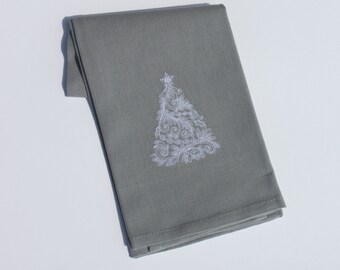 Holiday Christmas Tree Embroidered Bath Guest Kitchen Fingertip Hand Tea Towel