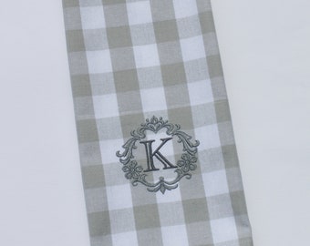 Damask Single Initial Monogram Embroidered Cotton Kitchen Dish Hand Tea Towel