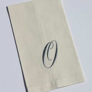 Single Initial Script Monogram Embroidered Natural Linen Kitchen Bath Guest Hand Tea Towel image 1