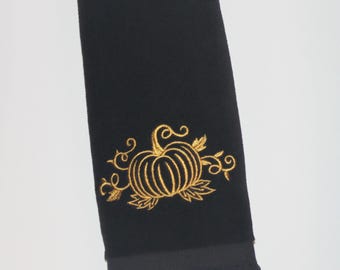 Autumn Fall Rustic Pumpkin Embroidered Bath Guest Kitchen Fingertip Hand Tea Towel