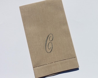 Single Initial Script Monogram Embroidered Hemstitched Bath Guest Kitchen Hand Fingertip Towel