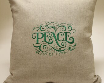 Holiday Christmas Peace Embroidered Accent Decorative Pillow Cover