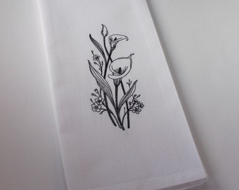 Calla Lily Flowers Embroidered Cotton Kitchen Dish Hand Tea Towel