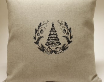 Holiday Christmas Tree Laurel Embroidered Accent Decorative Pillow Cover