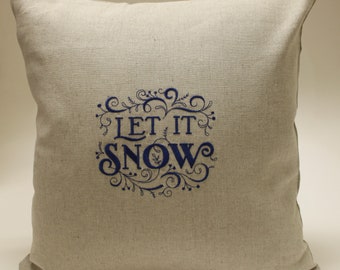 Holiday Christmas Let It Snow Embroidered Accent Decorative Pillow Cover