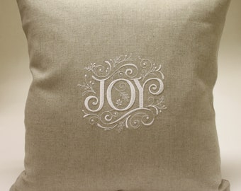 Holiday Christmas Joy Embroidered Accent Decorative Pillow Cover