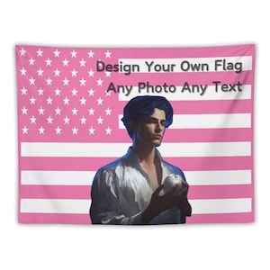 Custom Pink American Flag Birthday Tapestry – Personalized Birthday Flag with Photo & Text , American Flag Decor, Custom USA Flag Tapestry