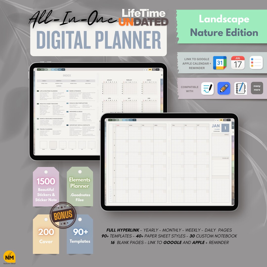Undated Digital Planner All-in-one Academic : Hyperlinked Life ...