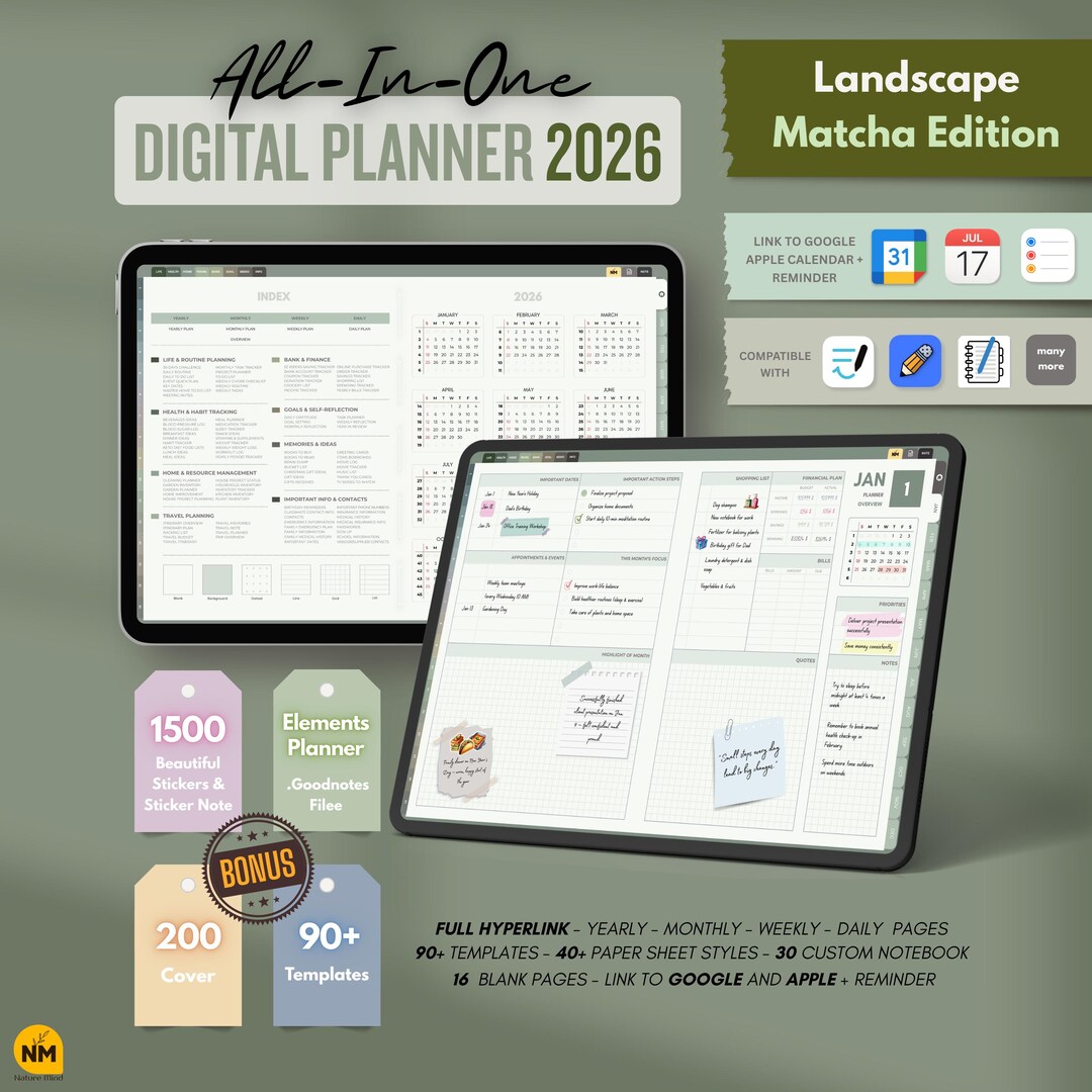 2026 Digital Planner All-in-one : Hyperlinked Life Organizer ...