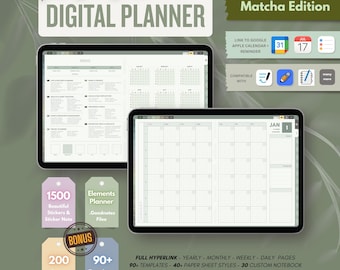 Undated Digital Planner All-In-One Academic : Hyperlinked Life Organizer, minimalist, Hobonichi (Goodnotes, iPad, Android)