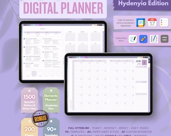 Undated Digital Planner All-In-One Academic : Hyperlinked Life Organizer, minimalist, Hobonichi (Goodnotes, iPad, Android)