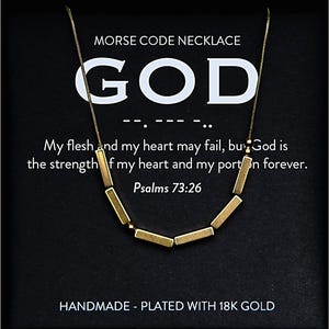 God Psalms 73:26 Christian Morse Code Necklace for Her | Women’s Religious 18K Gold Plated Chunky Beaded Pendant with Bible Verse Gift