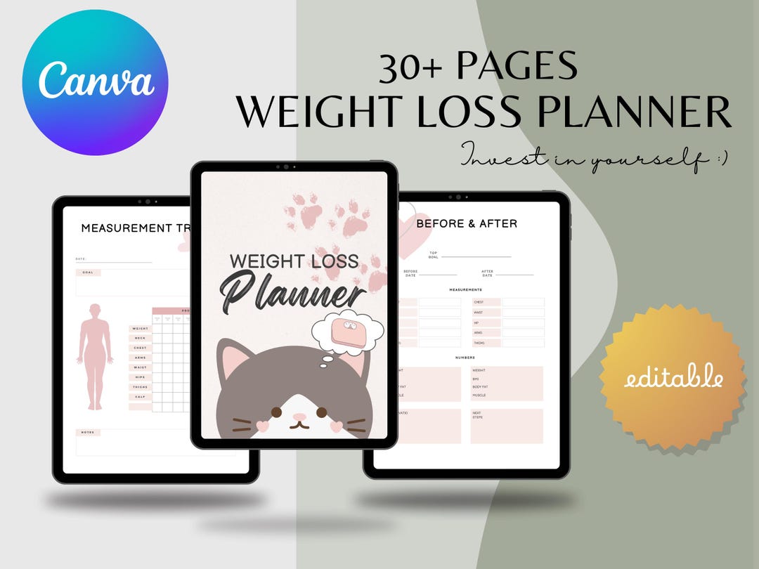 Canva Weight Loss Planner Editable Canva Template Weight Loss Tracker ...