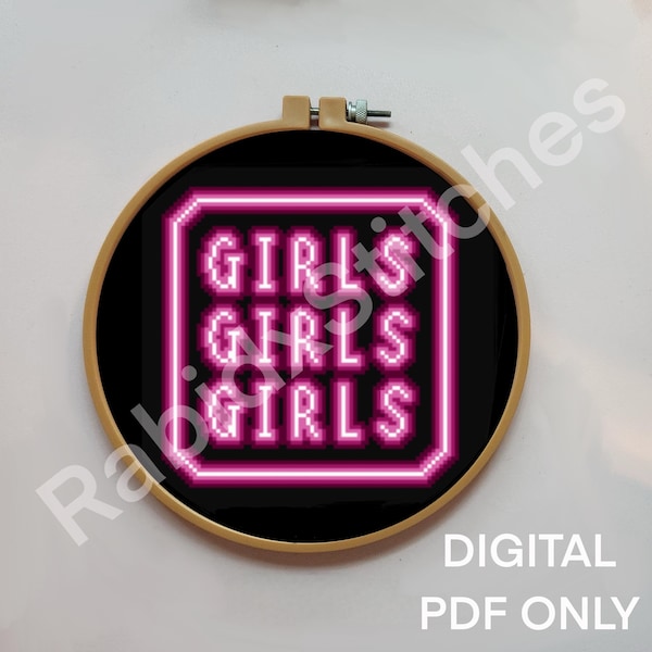 Kruissteekpatroon neonreclame meisjes (digitale download)