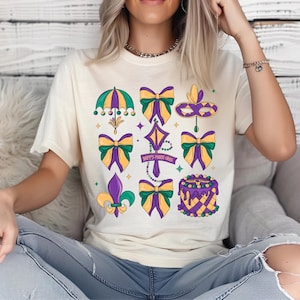 Mardi Gras Coquette PNG, King Cake Png, Fat Tuesday Png, Mardi Gras Png, Fleur De Lis Png, Mardi Beads Louisiana Festival Shirt Design