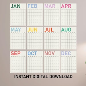 Grand calendrier mural mensuel A3 A4 PDF, agenda mural pastel, calendrier mural non daté, calendrier minimaliste, agenda mural mensuel, calendrier bohème