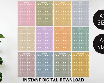Large Monthly Wall Calendar Printable Bright, Undated Wall Calendar ...