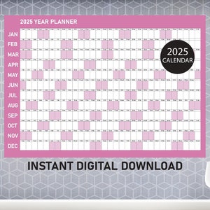 Extra Large Yearly Wall Planner 2025 PDF, Full Year Calendar 2025, Monthly Wall Calendar 2025, Year Planner 2025, Monthly Wall Planner 2025