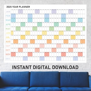 Extra Großer Jahresplaner 2025 PDF, Bunte Landschaft, Monatskalender 2025, Jahresplaner 2025, Monatsplaner 2025, Jahr zum Schauen