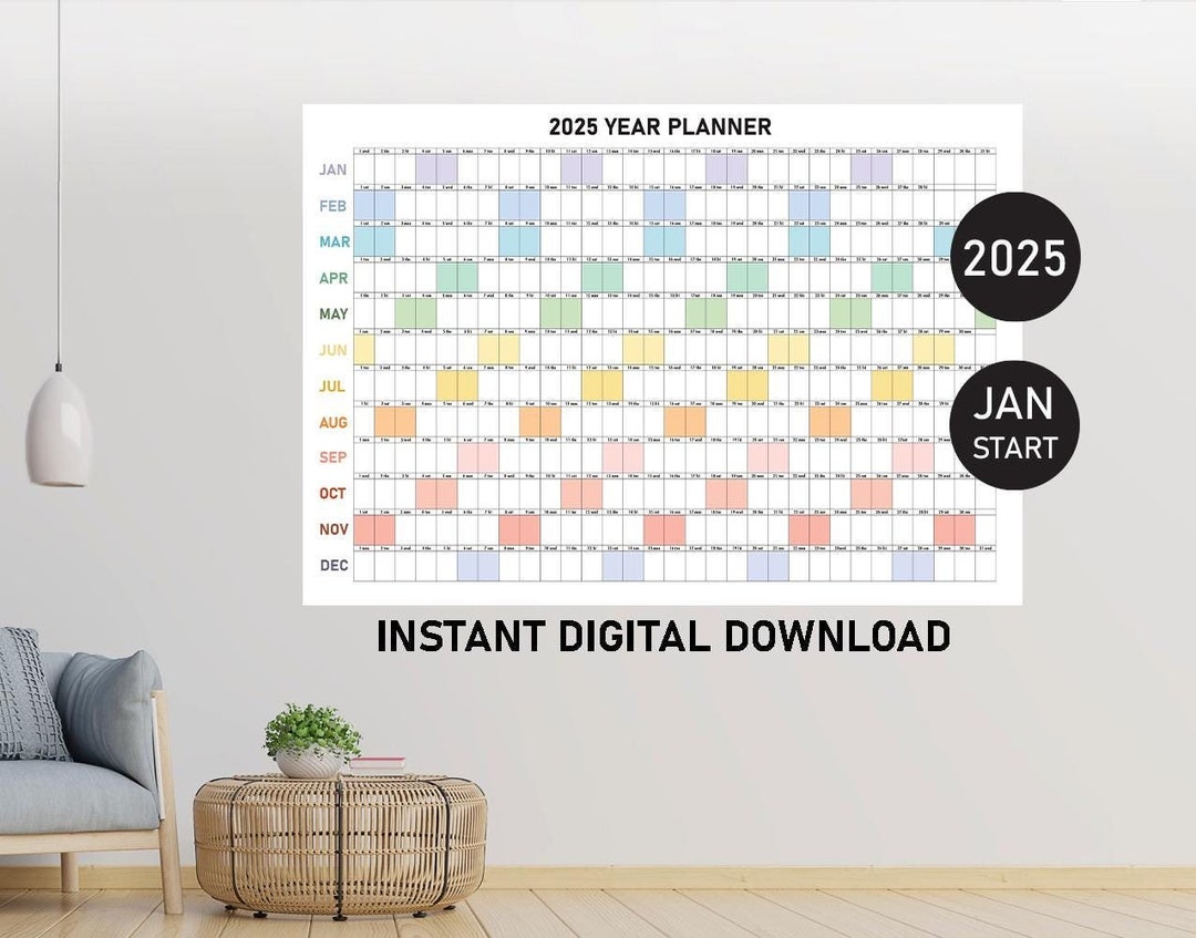 Giant 2025 Wall Calendar Printable, 2025 Wall Planner PDF, Annual