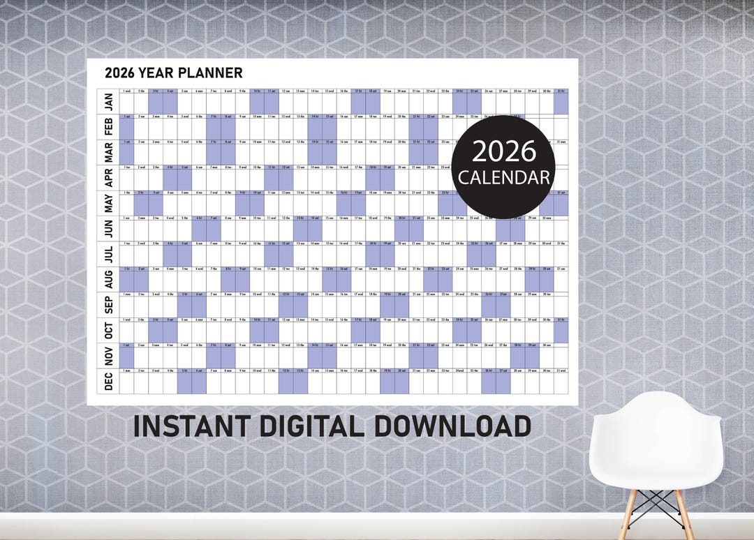 Extra Large Yearly Wall Planner 2026 PDF, Colorful Landscape, Monthly ...