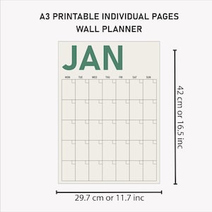 Large Monthly Wall Calendar A3 A4 PDF, Pastel Wall Planner, Undated ...