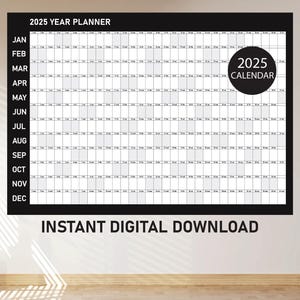 Extra Large Yearly Wall Planner 2025 PDF, Full Year Calendar 2025, Monthly Wall Calendar 2025, Year Planner 2025, Monthly Wall Planner 2025