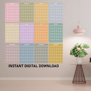Large Monthly Wall Calendar Printable Bright, Undated Wall Calendar, Minimalist Calendar, Monthly Wall Planner, Pastel Wall Planner