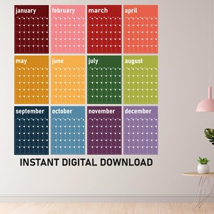 Large Monthly Wall Calendar Printable Bright, Undated Wall Calendar, Minimalist Calendar, Pastel Wall Planner, Monthly Wall Planner