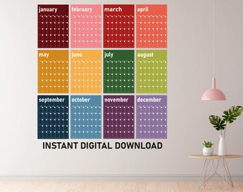 Large Monthly Wall Calendar Printable Bright, Undated Wall Calendar, Minimalist Calendar, Pastel Wall Planner, Monthly Wall Planner