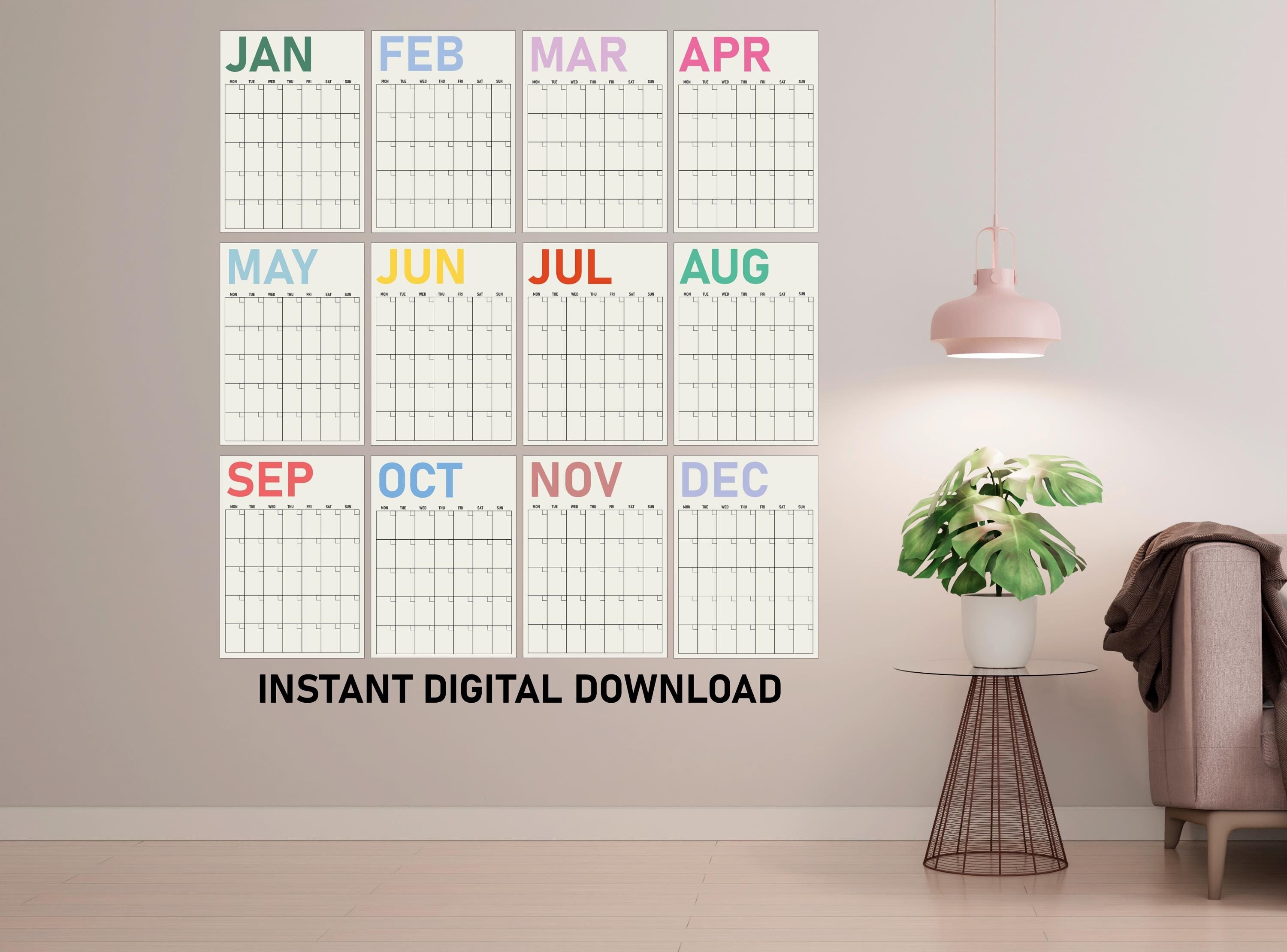 Large Monthly Wall Calendar A3 A4 PDF, Pastel Wall Planner, Undated ...