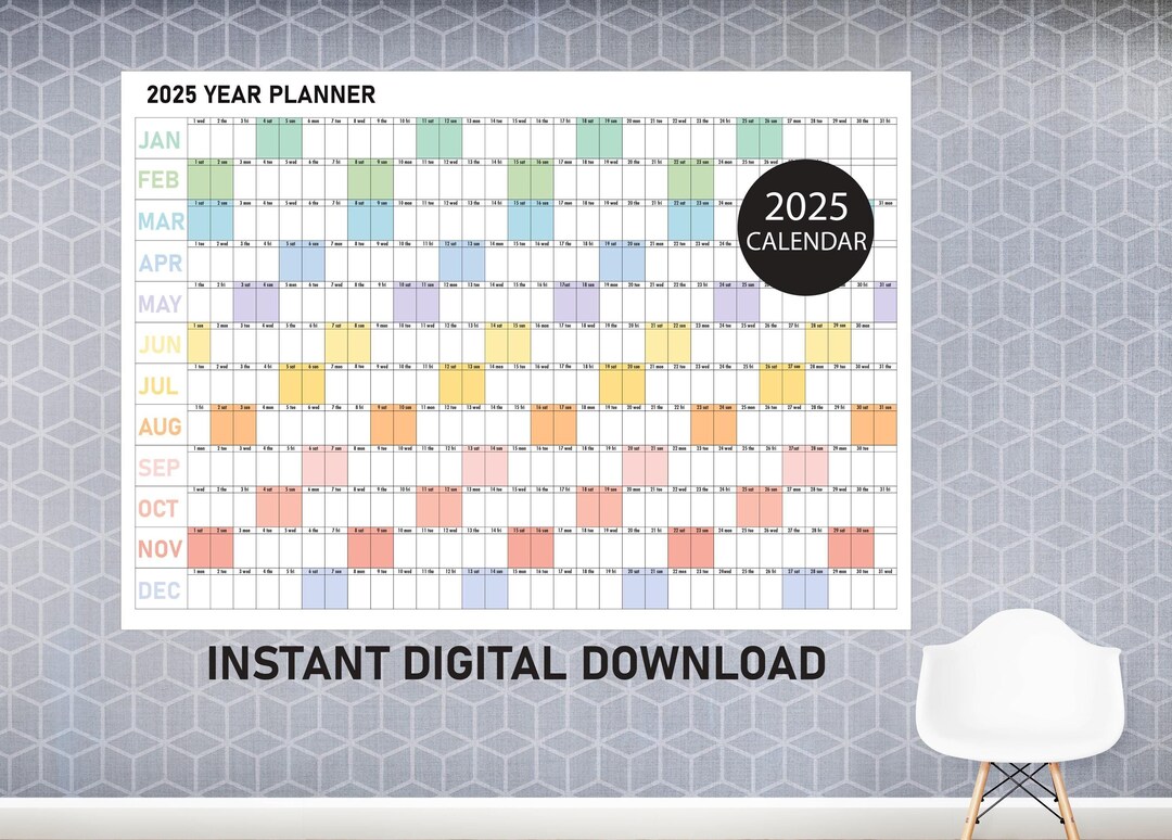 Large Monthly Wall Planner 2025 PDF, Giant Wall Calendar 2025, Large
