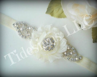 Baby Headband, Baptism Headband,Christening Headband ,White Baby Head Band, Ivory Headband