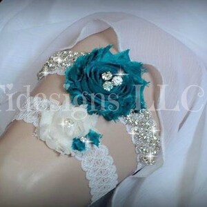 Teal Garter Set, Bridal garter, Wedding Garter, Luxury Garter Set,