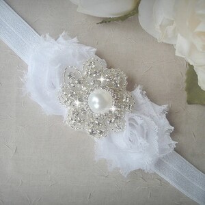 Baby Headband, Baptism Headband,Christening Headband ,White Baby Head Band, Ivory Headband