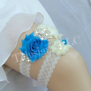 Peacock/ Malibu Blue Garter Set / Wedding Garter Set, Rhinestone garter,Vintage Inspired Garter Set,Something Blue