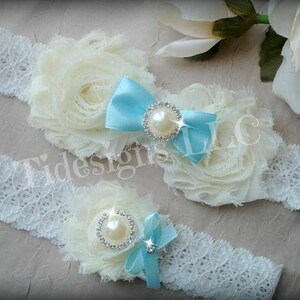 Wedding Garter Set, Bridal Garter Set, Swarovski Crystal garter, Blue Garter, White Bridal Garter Set, Something Blue