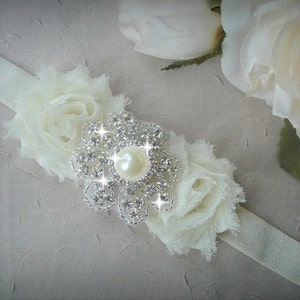 Baby Headband, Baptism Headband,Christening Headband ,White Baby Head Band, Ivory Headband