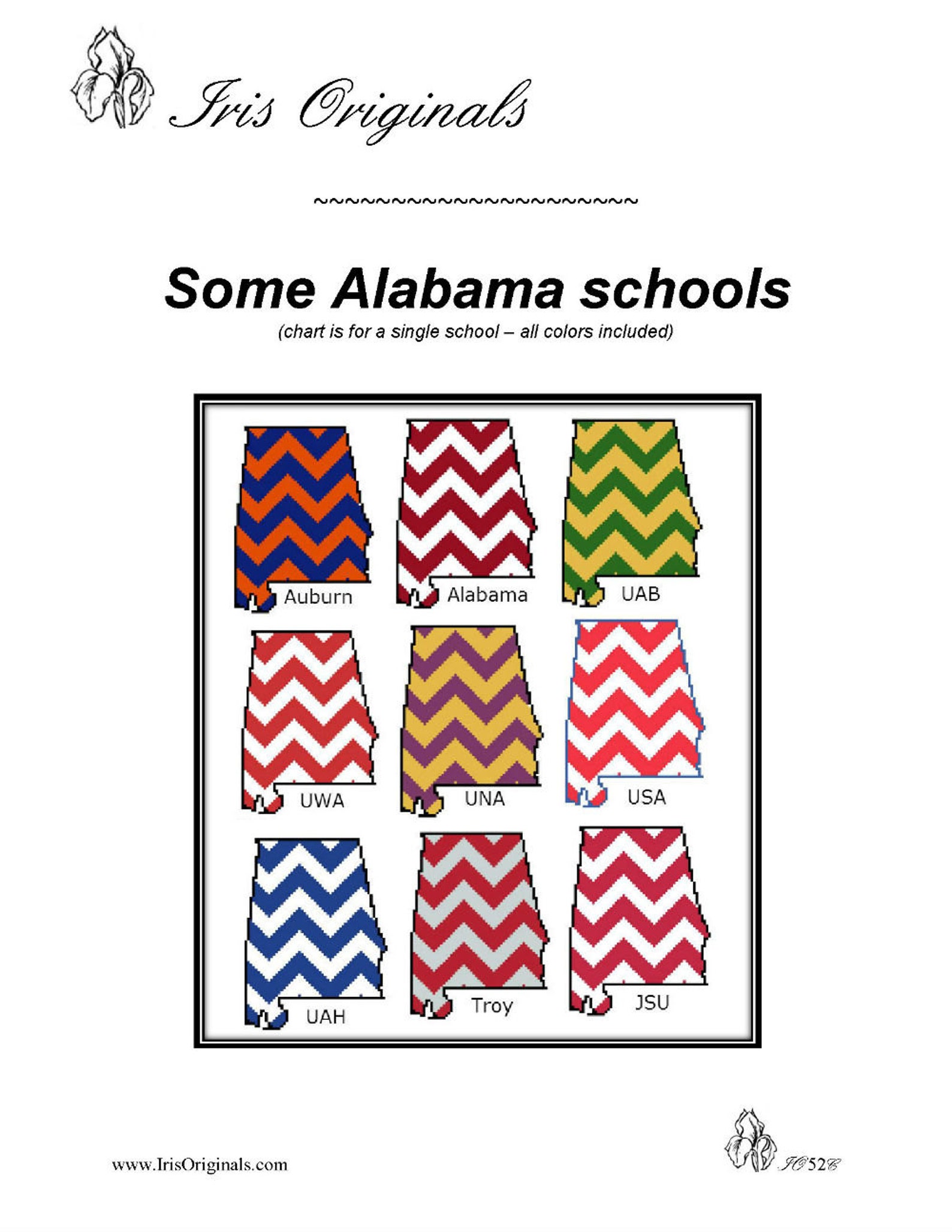 Map of Alabama School Colors Counted Cross Stitch Chart Etsy