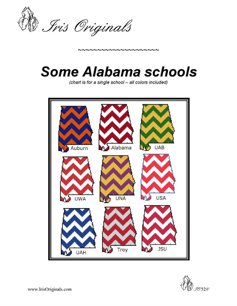 Map of Alabama school colors counted cross stitch chart downloadable file image 2