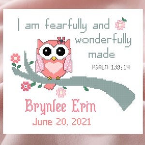 Baby Girl Birth Announcement- counted cross stitch chart - downloadable chart