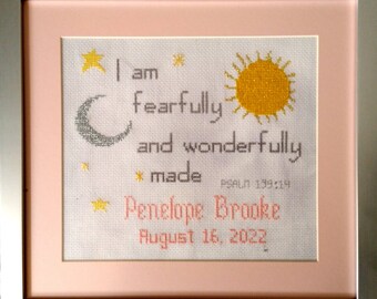 Sun & Moon Baby Birth Announcement- counted cross stitch chart - downloadable chart