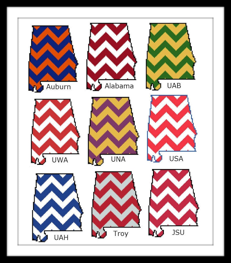 Map of Alabama School Colors Counted Cross Stitch Chart - Etsy