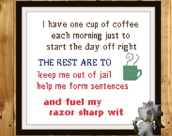 One Cup of Coffee - counted cross stitch chart - downloadable