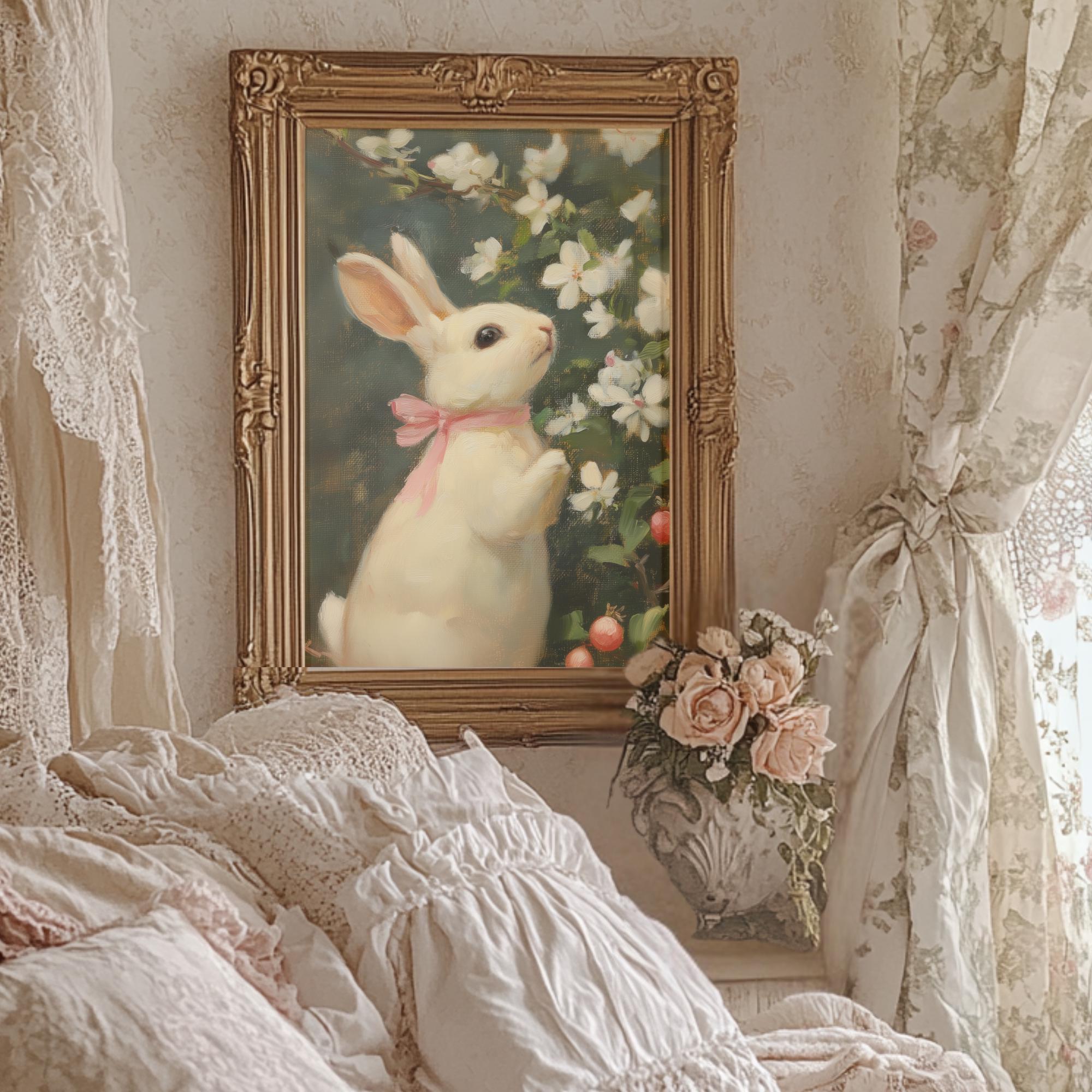 Cottagecore Bunny Print | White Rabbit Wall Art | Nursery Decor ...