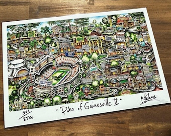 Pubs of Gainesville Florida II University Sport Football Stadium Sunshine Limited Edition Lithograph Print Pubsof Your Town Brian Mckelvey