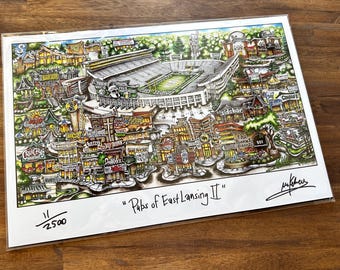 NEW RELEASE 2026 Pubs of East Lansing Michigan II Football Stadium Limited Edition Lithograph Print by Pubsof Your Town Brian McKelvey