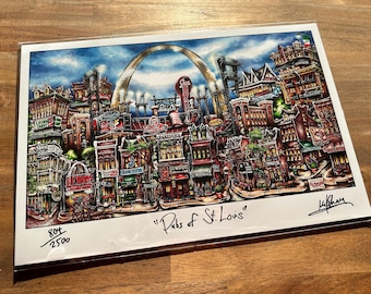 Pubs of Saint Louis Missouri Downtown Baseball Sports Stadium Arch Limited Edition Lithograph Print Pubs of Your Town Brian McKelvey